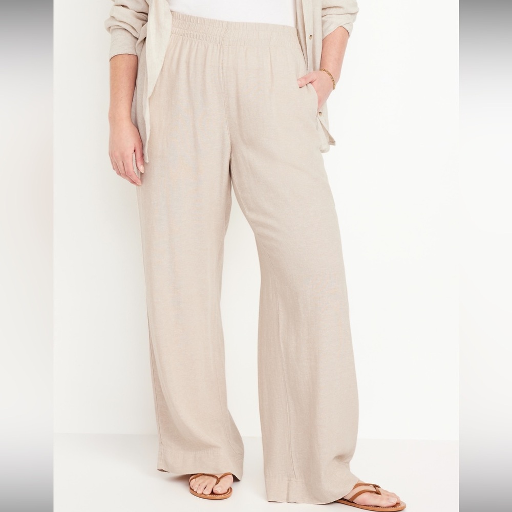 Rust Wide-Leg Linen Pants